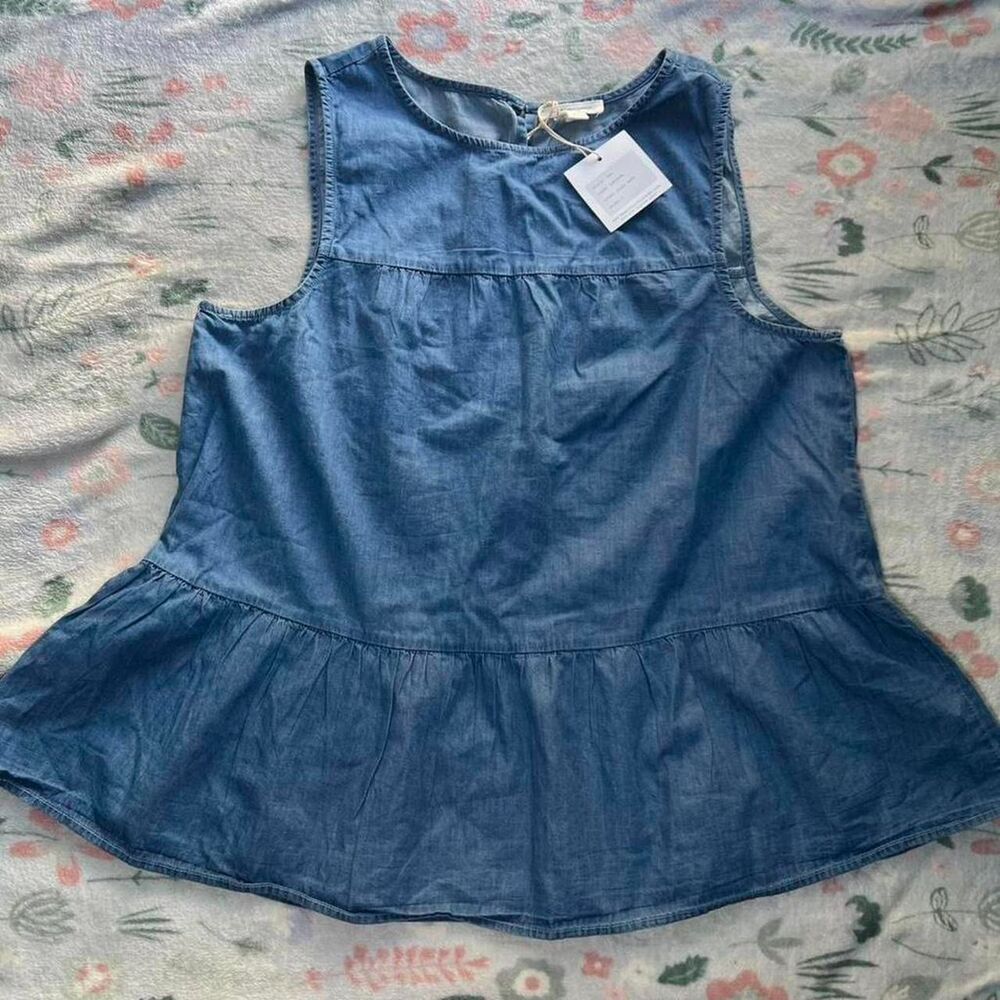 BeachLunchLounge Denim Flared Tank Top L - Coastal Cottage Retro Americana Boho